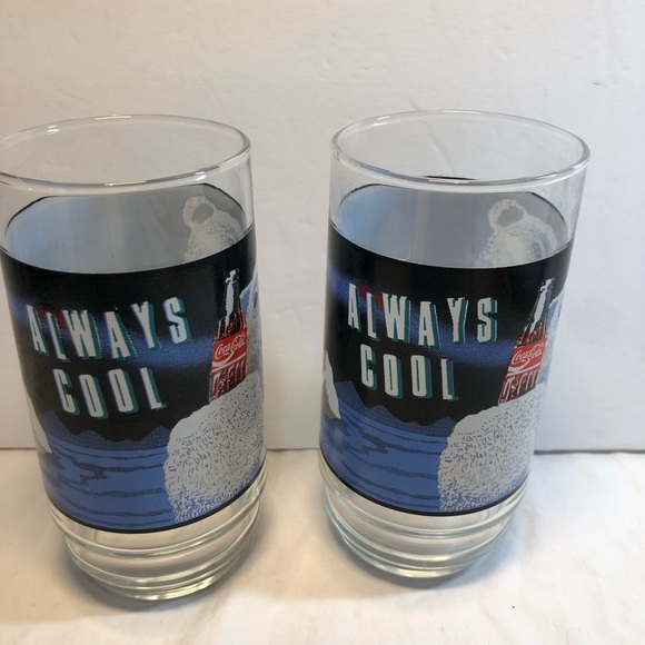 Set of 2 Vintage Always Coca Cola Polar Bear Glasses 90’s Coke - Picture 3 of 8